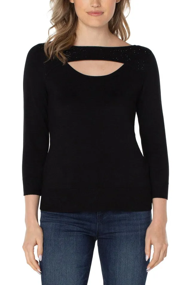 Liverpool Los Angeles 34 SLEEVE SWEATER WITH RHINESTONES Black Women SWEATERS