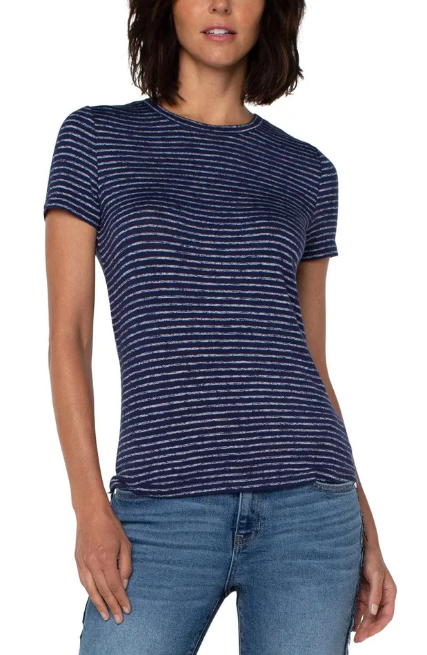 Liverpool Los Angeles CREW NECK TEE True Navy Stripe Women TSHIRTS