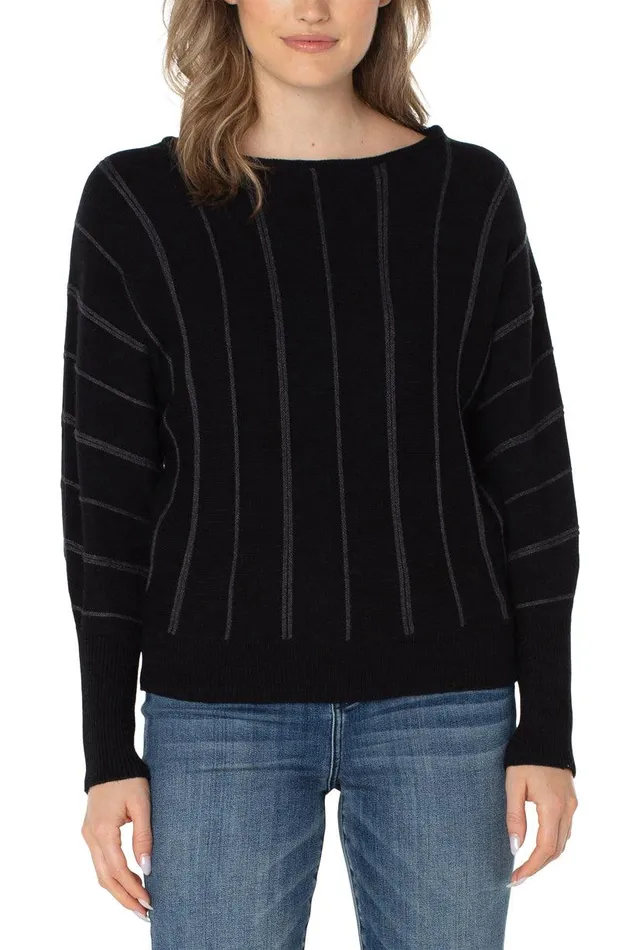 Liverpool Los Angeles LONG SLEEVE DOLMAN SWEATER WITH STRIPE Black Women SWEATERS
