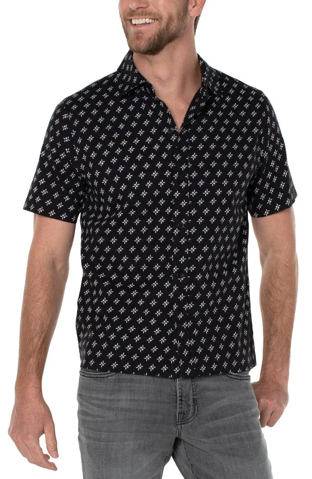 Liverpool Los Angeles PRINTED SHORT SLEEVE SHIRT Black Porcelain Men BUTTON DOWNS