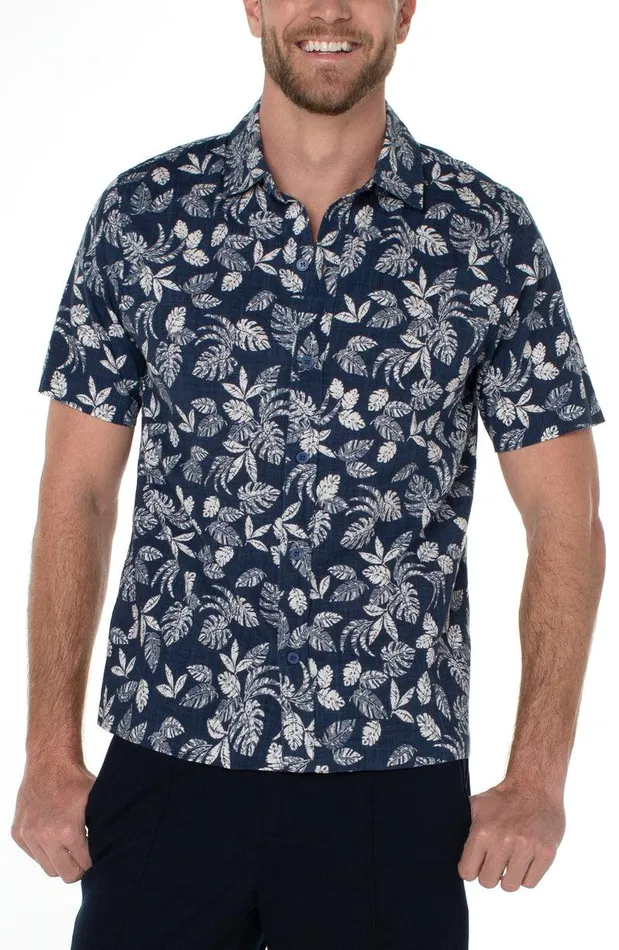 Liverpool Los Angeles PRINTED SHORT SLEEVE SHIRT Blue Porcelain Men BUTTON DOWNS