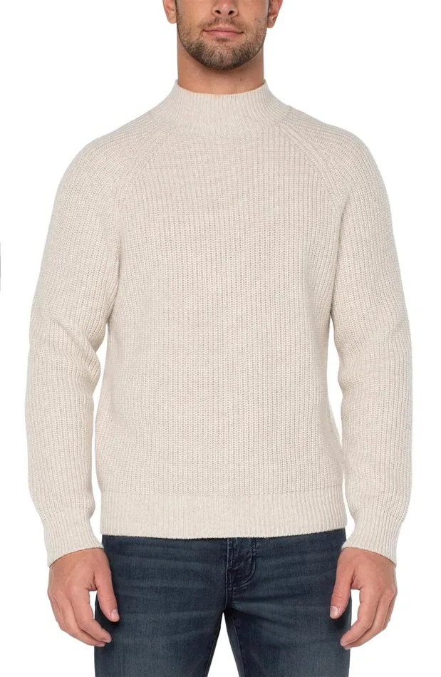 Liverpool Los Angeles SHAKER STITCH MOCK NECK SWEATER Oatmeal Multi Men SWEATERS