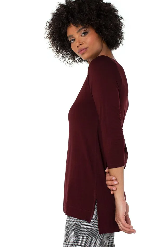 Liverpool Los Angeles VNECK 34 SLEEVE TOP Plum Diva Women TSHIRTS