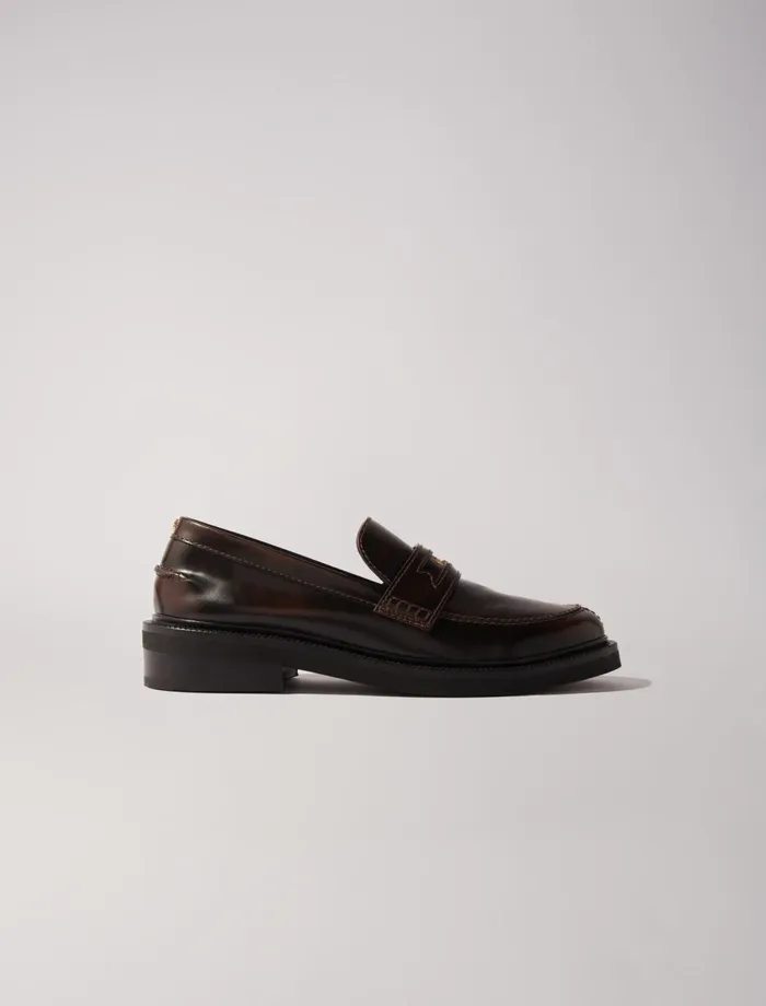 Loafers and Mules Women Maje Brushed Leather Loafers Dark Brown