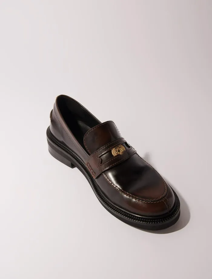 Loafers and Mules Women Maje Brushed Leather Loafers Dark Brown