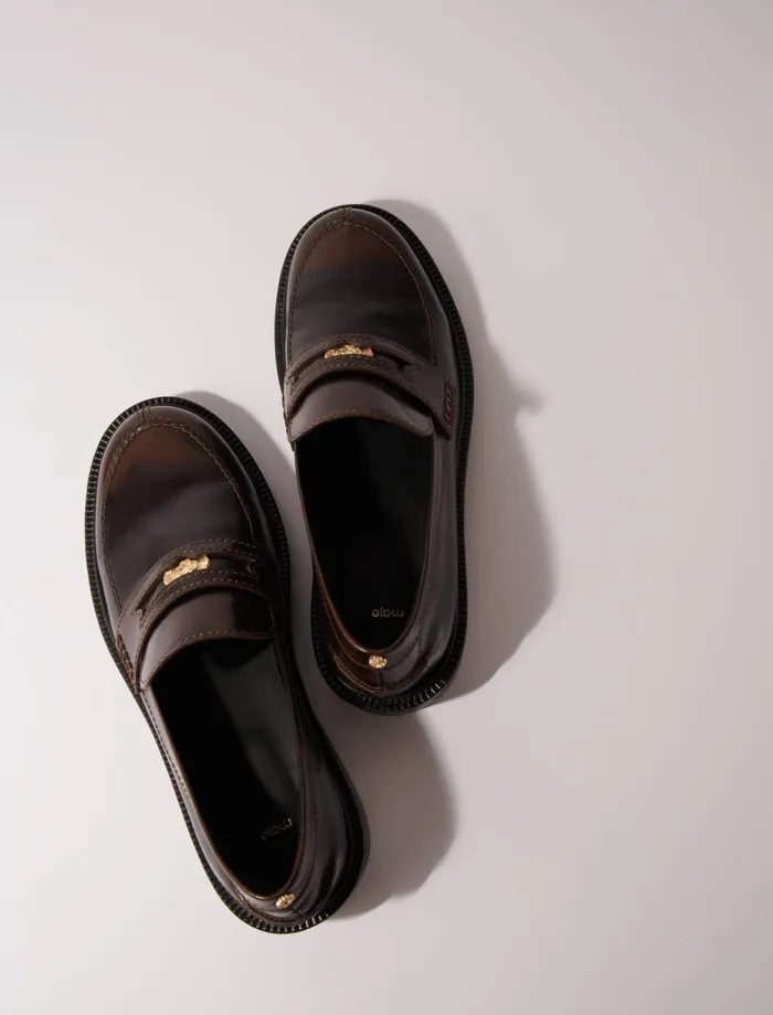 Loafers and Mules Women Maje Brushed Leather Loafers Dark Brown