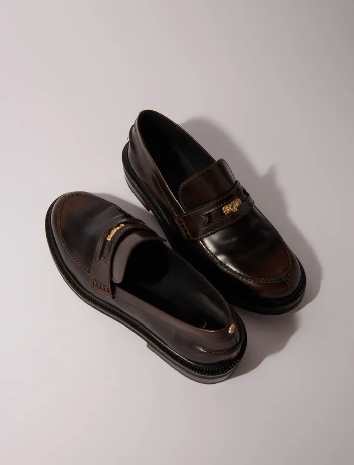 Loafers and Mules Women Maje Brushed Leather Loafers Dark Brown