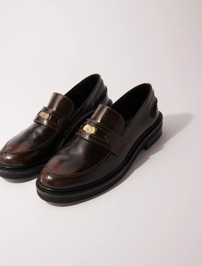 Loafers and Mules Women Maje Brushed Leather Loafers Dark Brown