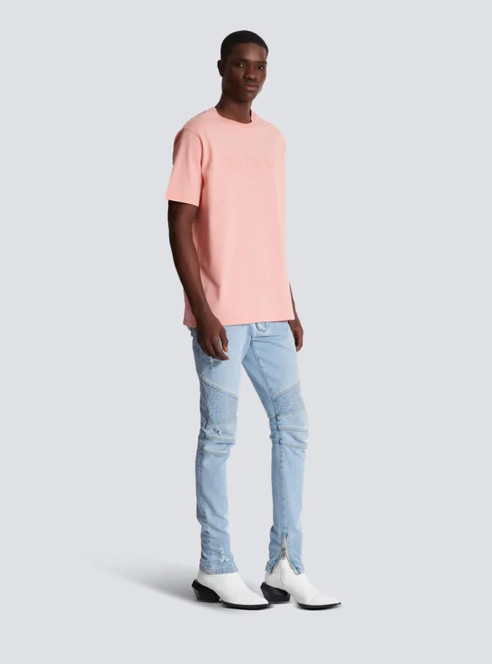 Loose Tshirt With Vintage Embroidery Pink Men Balmain TShirts