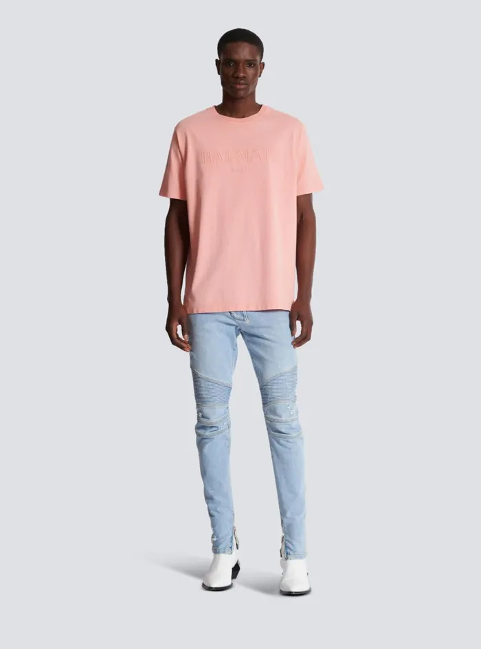 Loose Tshirt With Vintage Embroidery Pink Men Balmain TShirts