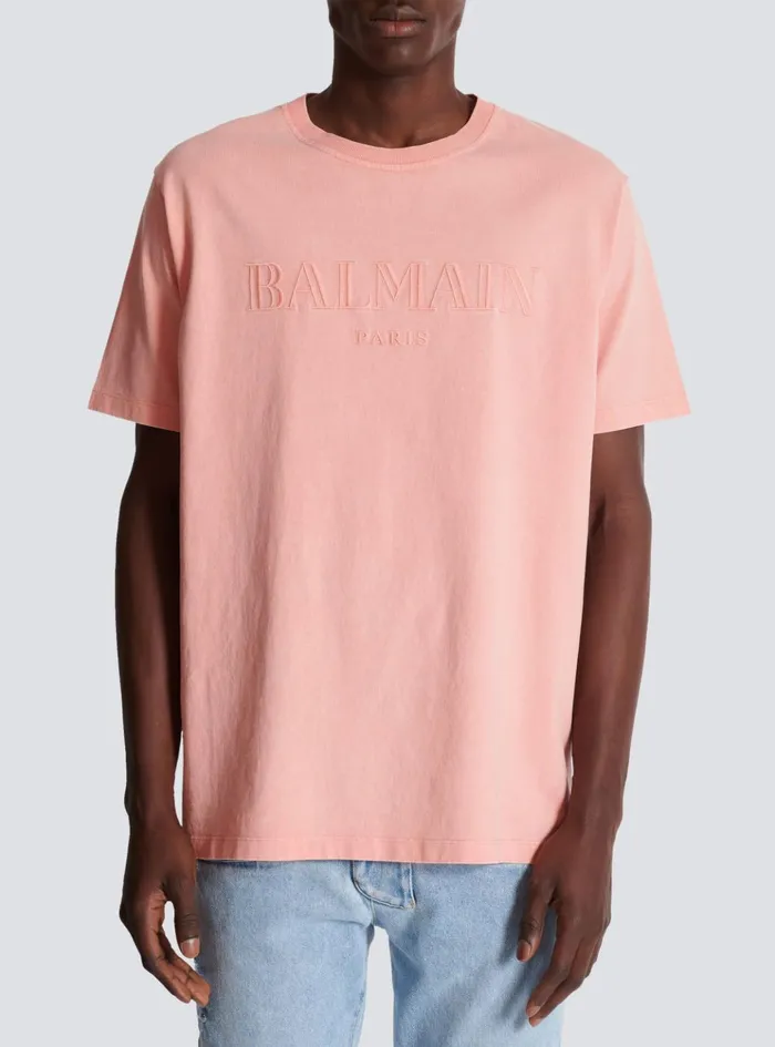 Loose Tshirt With Vintage Embroidery Pink Men Balmain TShirts