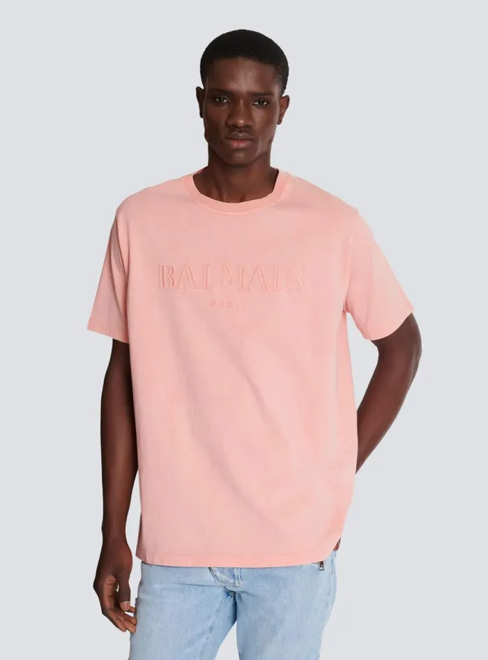 Loose Tshirt With Vintage Embroidery Pink Men Balmain TShirts