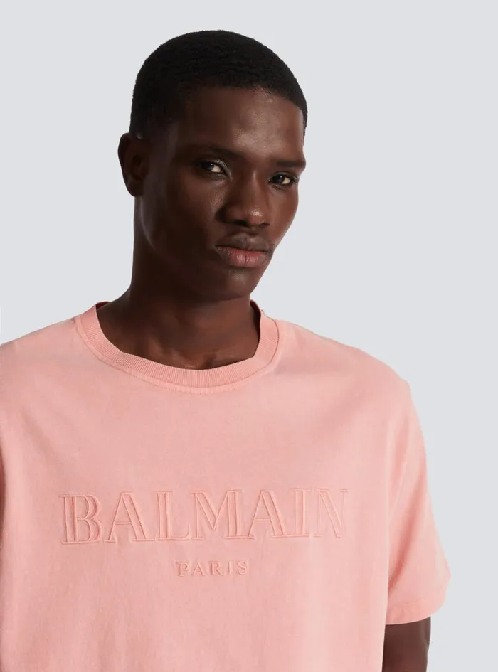 Loose Tshirt With Vintage Embroidery Pink Men Balmain TShirts