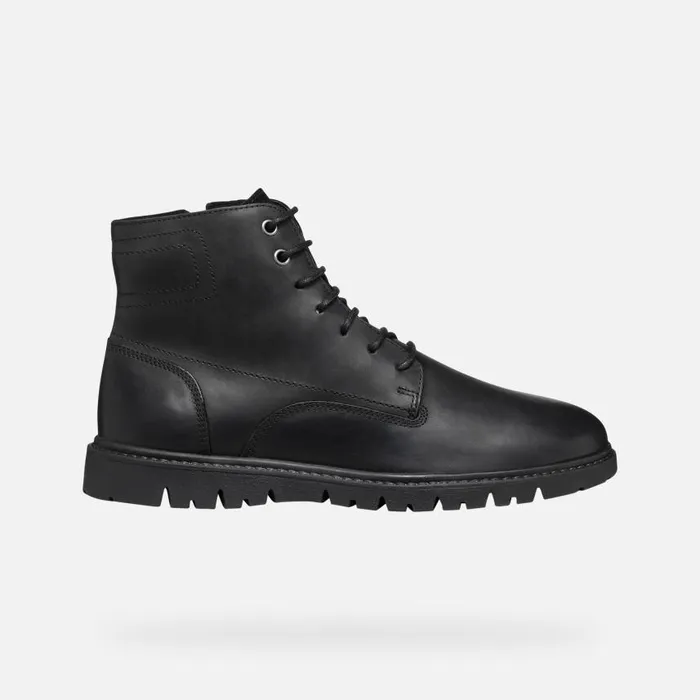 Man Geox Ankle Boots GHIACCIAIO MAN Black Ankle Boots With Laces Black