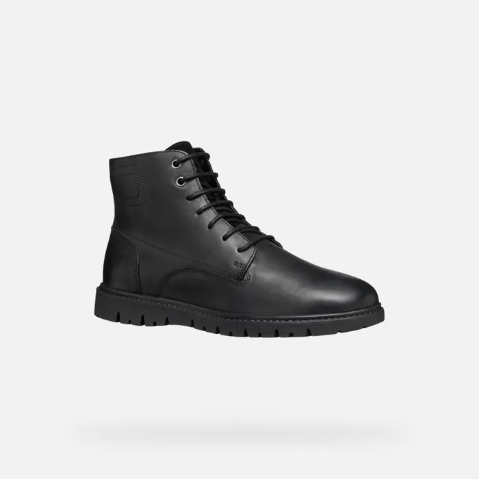 Man Geox Ankle Boots GHIACCIAIO MAN Black Ankle Boots With Laces Black
