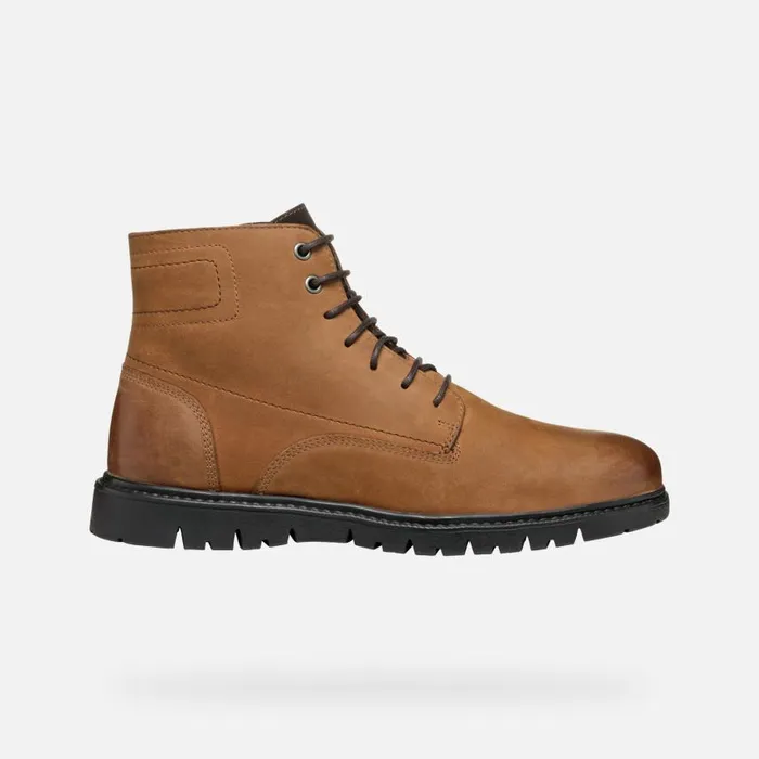 Man Geox Ankle Boots GHIACCIAIO MAN Coffee Ankle Boots With Laces Coffee