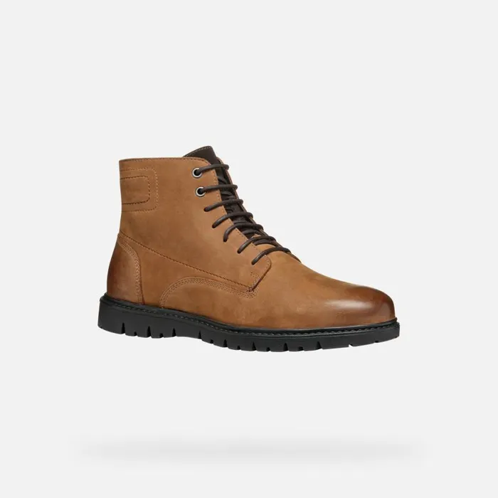 Man Geox Ankle Boots GHIACCIAIO MAN Coffee Ankle Boots With Laces Coffee