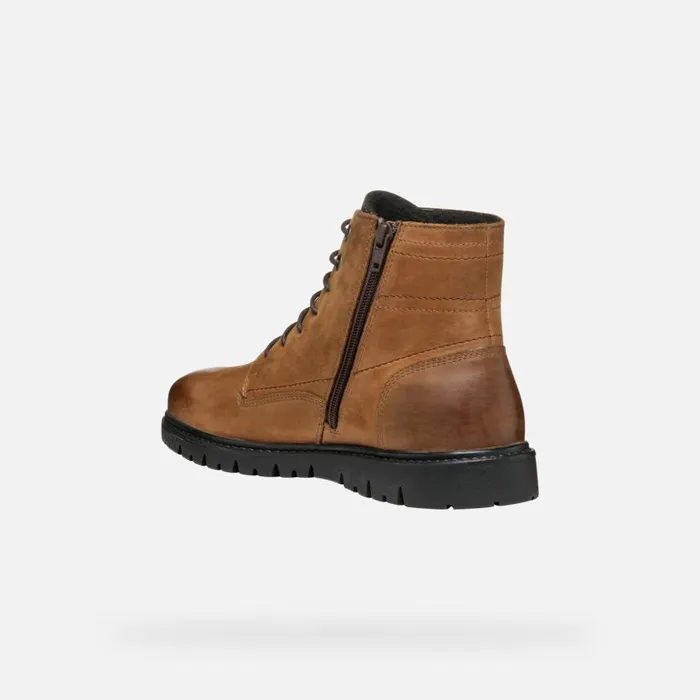 Man Geox Ankle Boots GHIACCIAIO MAN Coffee Ankle Boots With Laces Coffee