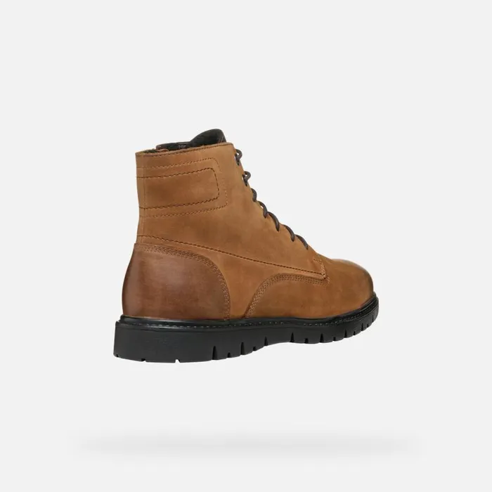 Man Geox Ankle Boots GHIACCIAIO MAN Coffee Ankle Boots With Laces Coffee
