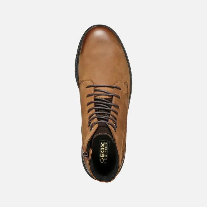 Man Geox Ankle Boots GHIACCIAIO MAN Coffee Ankle Boots With Laces Coffee