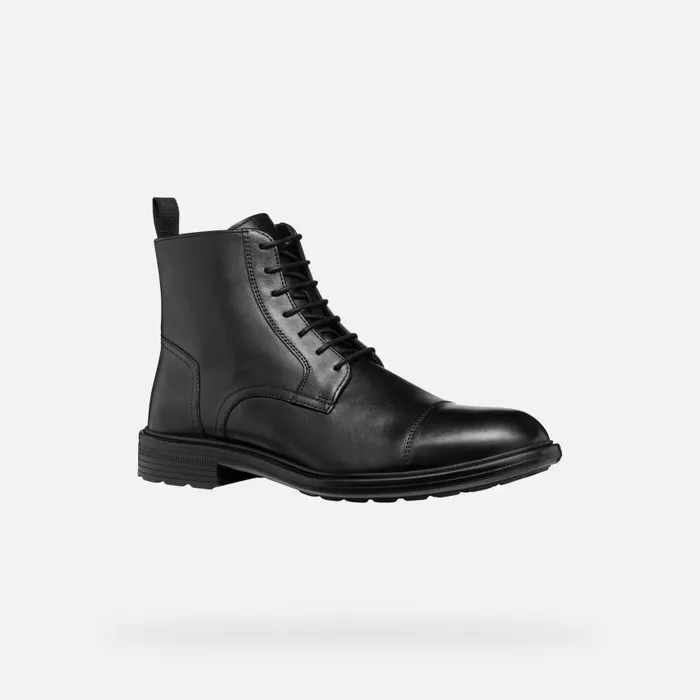 Man Geox Ankle Boots WALK PLEASURE MAN Black Ankle Boots With Laces Black