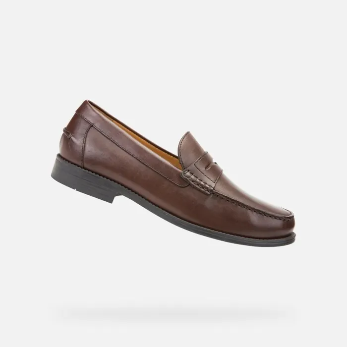 Man Geox Loafers NEW DAMON Men039s Brown Leather Loafers Geox Dark Brown
