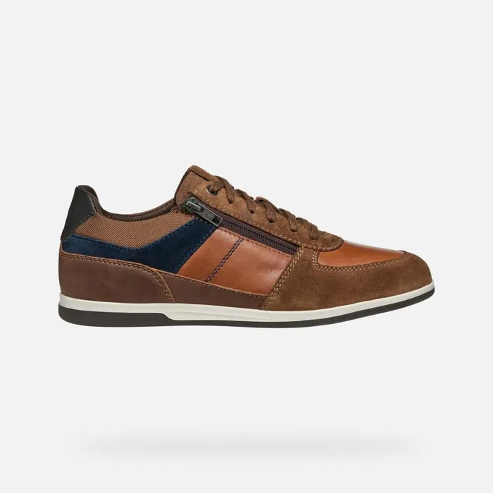 Man Geox Sneakers RENAN MAN BrowncottoNavy Low Top Sneakers Browncottonavy