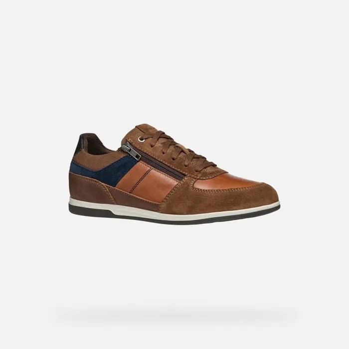 Man Geox Sneakers RENAN MAN BrowncottoNavy Low Top Sneakers Browncottonavy