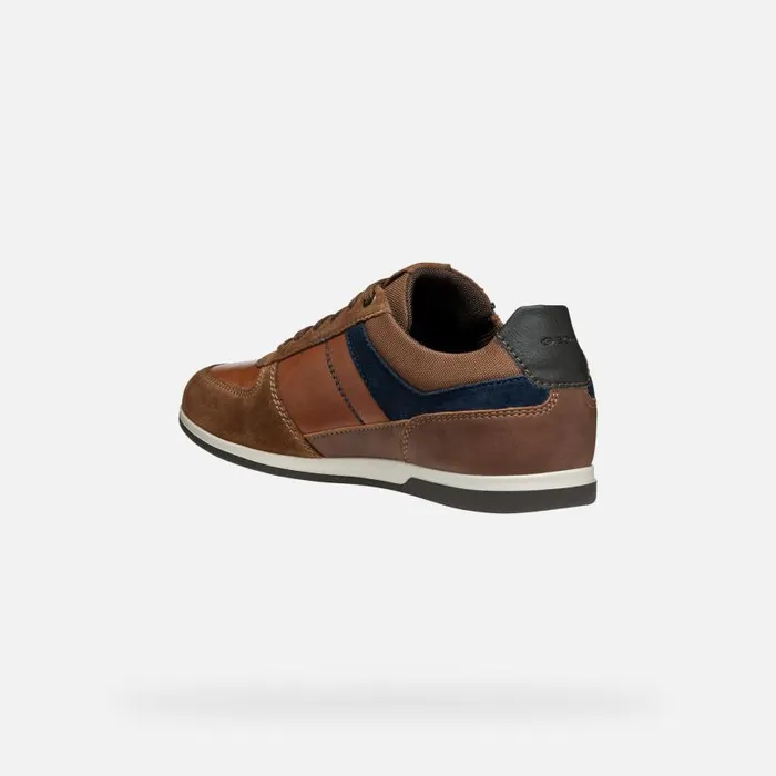 Man Geox Sneakers RENAN MAN BrowncottoNavy Low Top Sneakers Browncottonavy