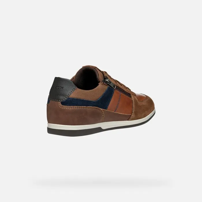 Man Geox Sneakers RENAN MAN BrowncottoNavy Low Top Sneakers Browncottonavy