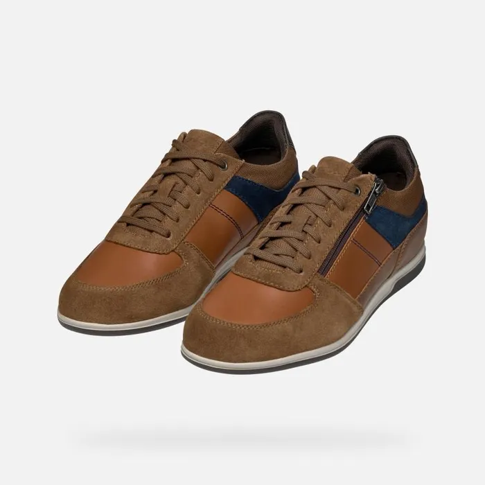 Man Geox Sneakers RENAN MAN BrowncottoNavy Low Top Sneakers Browncottonavy
