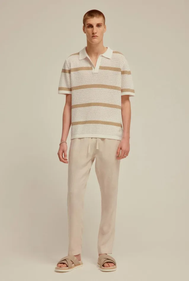 Man Venroy Polos Knitted Stripe Open Neck Polo
