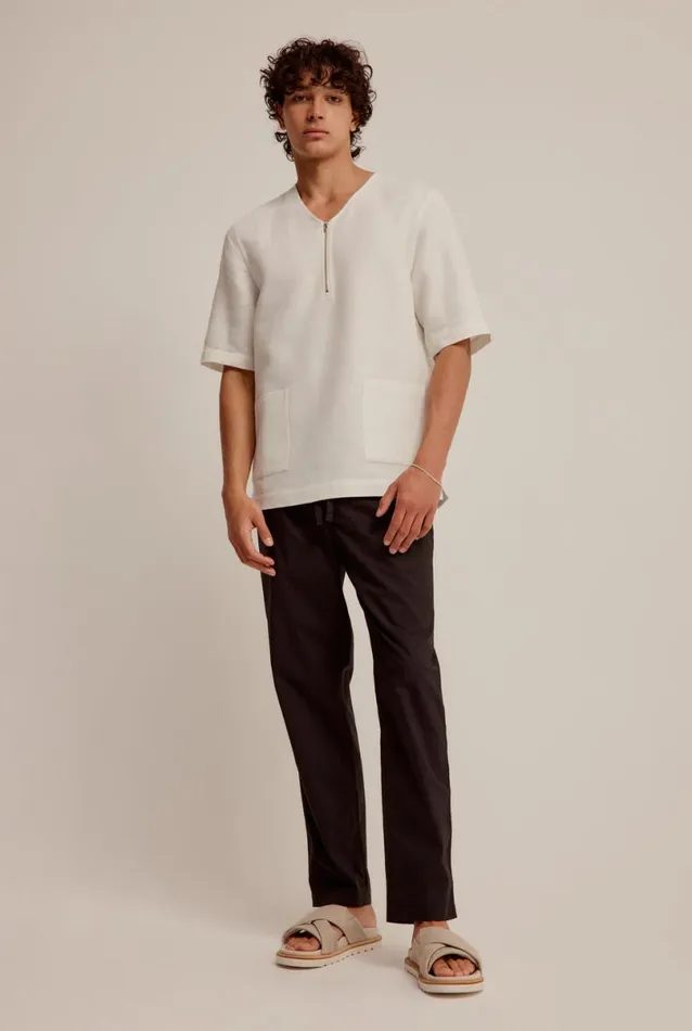 Man Venroy Shirts Relaxed Cotton Linen Zip Top