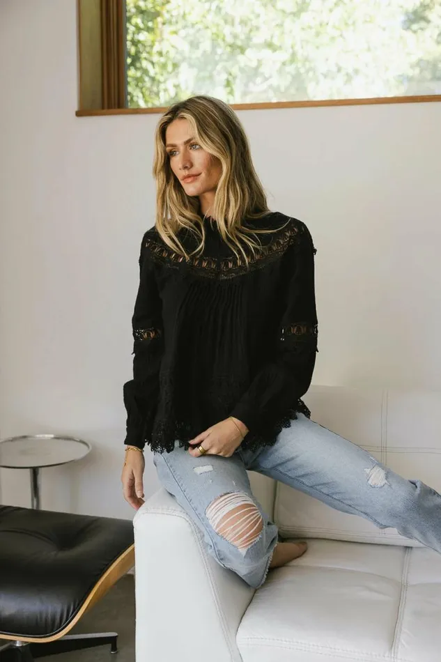 Marlowe Lace Top In Black 8211 FINAL SALE Black Women Bohme Tops