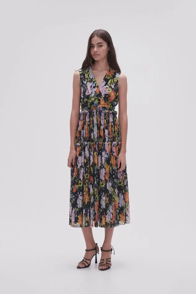 Marlowe Shirred Midi Dress Midnight Floral Women Aje Midi Dresses
