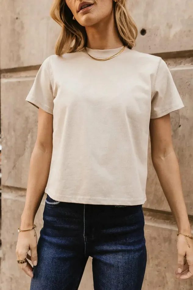 Mason Crewneck TShirt In Taupe Taupe Women Bohme Tees and Tanks
