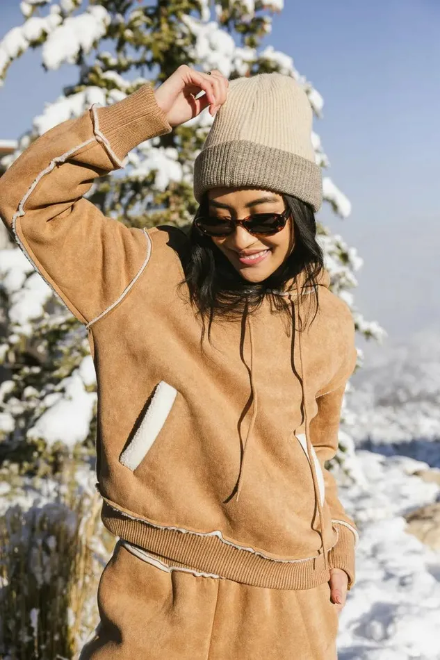 Mattie Faux Shearling Hoodie In Camel Camel Women Bohme Sets