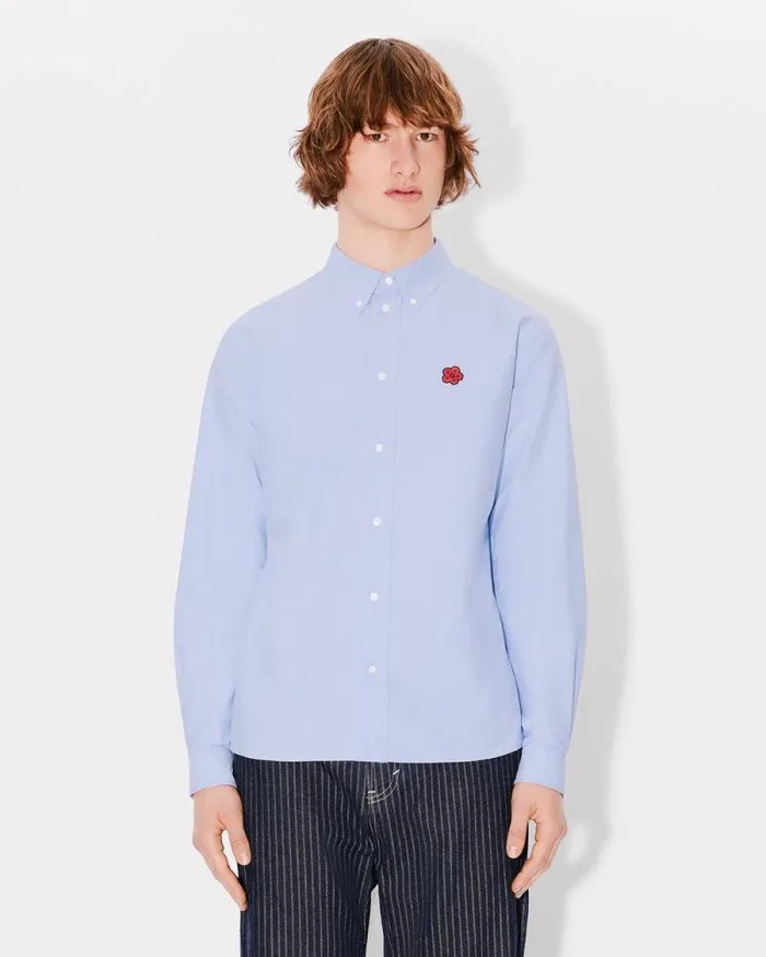 Men 039Boke Flower039 Embroidered Shirt In Oxford Cotton Sky Blue Kenzo Shirts