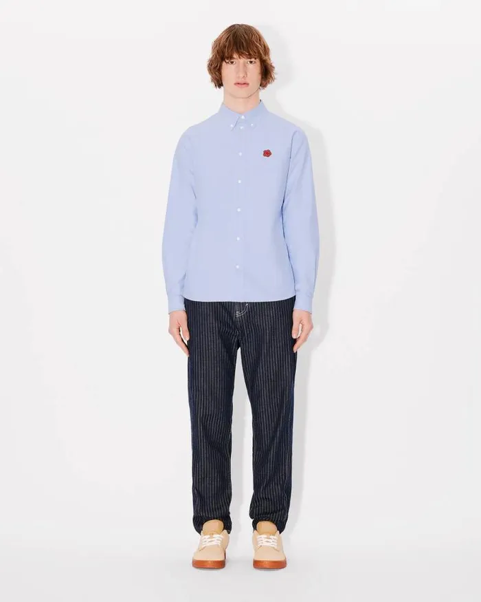 Men 039Boke Flower039 Embroidered Shirt In Oxford Cotton Sky Blue Kenzo Shirts