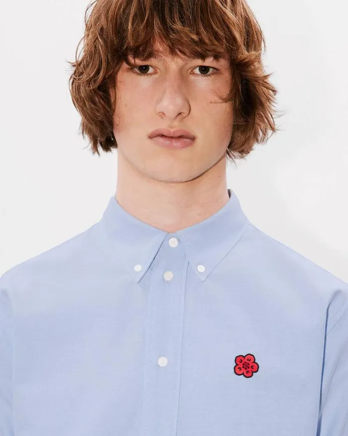 Men 039Boke Flower039 Embroidered Shirt In Oxford Cotton Sky Blue Kenzo Shirts
