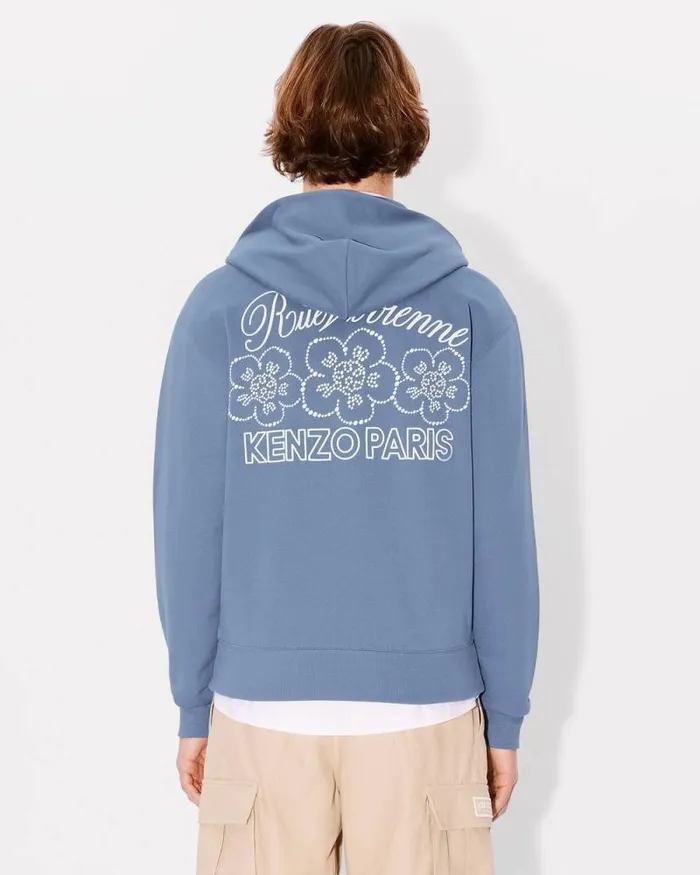 Men 039KENZO Constellation039 Embroidered Zipped Hoodie In Cotton Blue Kenzo Sweatshirts And Hoodies