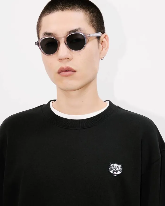 Men 039KENZO Happy Tiger039 Embroidered Sweatshirt In Cotton Black Kenzo Sweatshirts And Hoodies