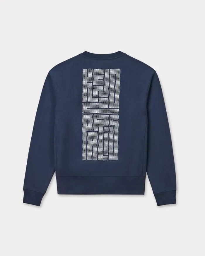 Men 039KENZO Kamon039 Embroidered Sweatshirt In Cotton Midnight Blue Kenzo Sweatshirts And Hoodies