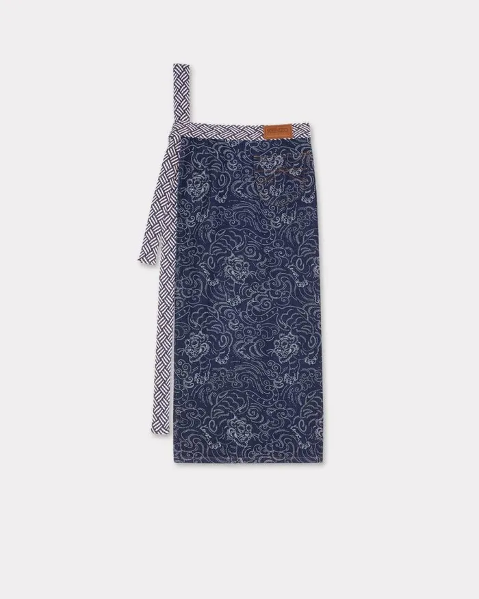 Men 039KENZO Star Tiger039 Apron In Japanese Denim Rinse Blue Denim Kenzo Pants And Shorts