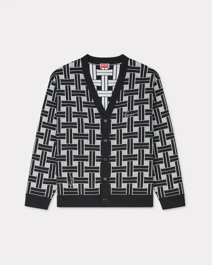 Men 039KENZO Weave039 Embroidered Cardigan Black Kenzo Sweaters And Cardigans