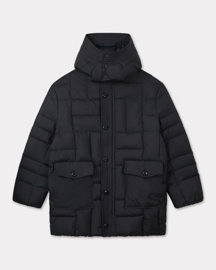 Men 039KENZO Weave039 Midlength Winter Parka Black Kenzo Jackets And Coats