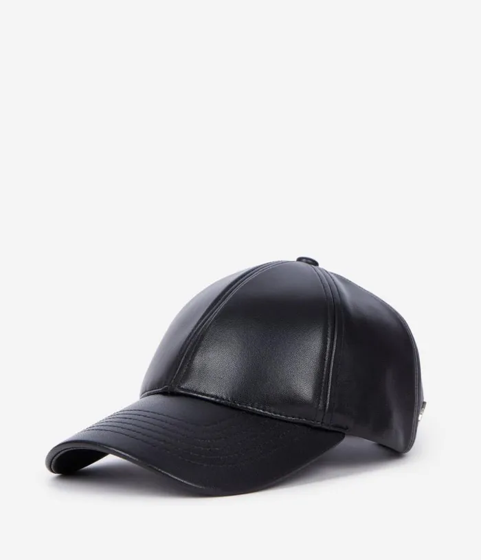 Men Black Leather Cap THE KOOPLES Hats and Scarves