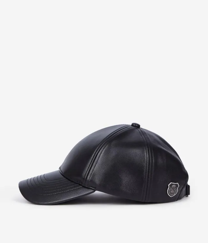 Men Black Leather Cap THE KOOPLES Hats and Scarves