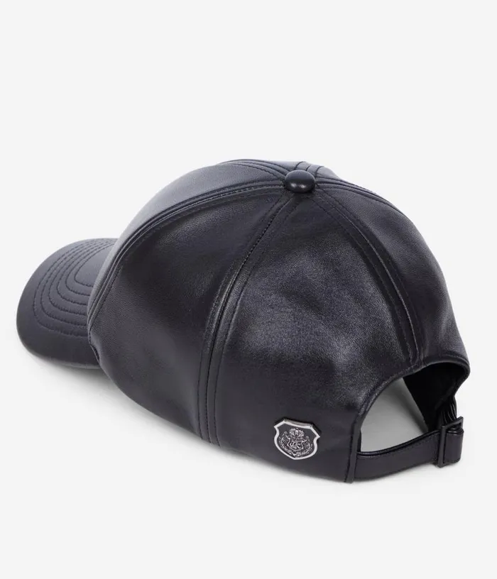 Men Black Leather Cap THE KOOPLES Hats and Scarves