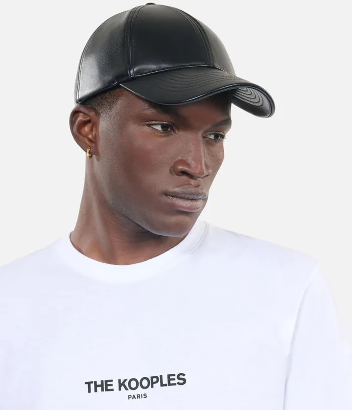 Men Black Leather Cap THE KOOPLES Hats and Scarves